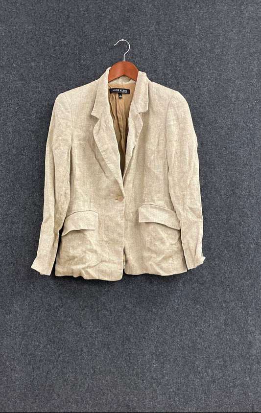 Anne Klein New York Women's Beige Textured Weave Single Button Blazer Sz 6