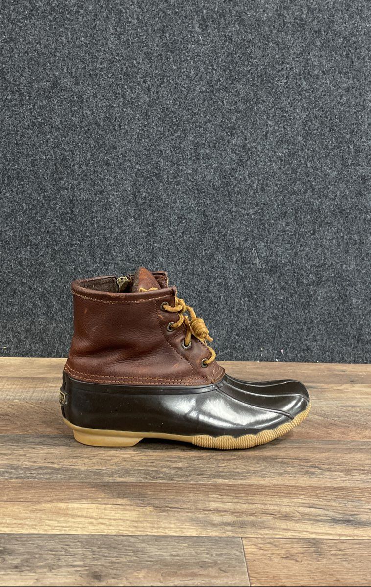 Sperry Saltwater Brown Black Leather Rubber Waterproof Duck Boots Women's Size 7