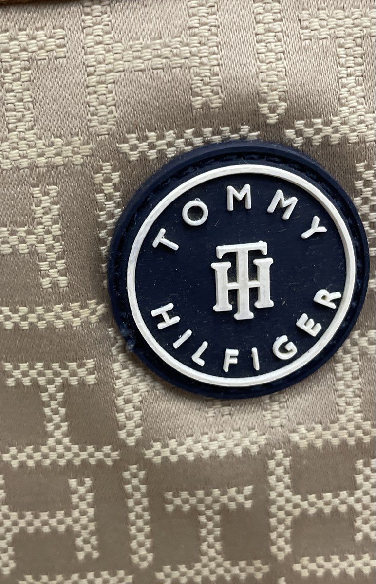 Tommy Hilfiger Tan Monogram Logo North South Crossbody Messenger Bag