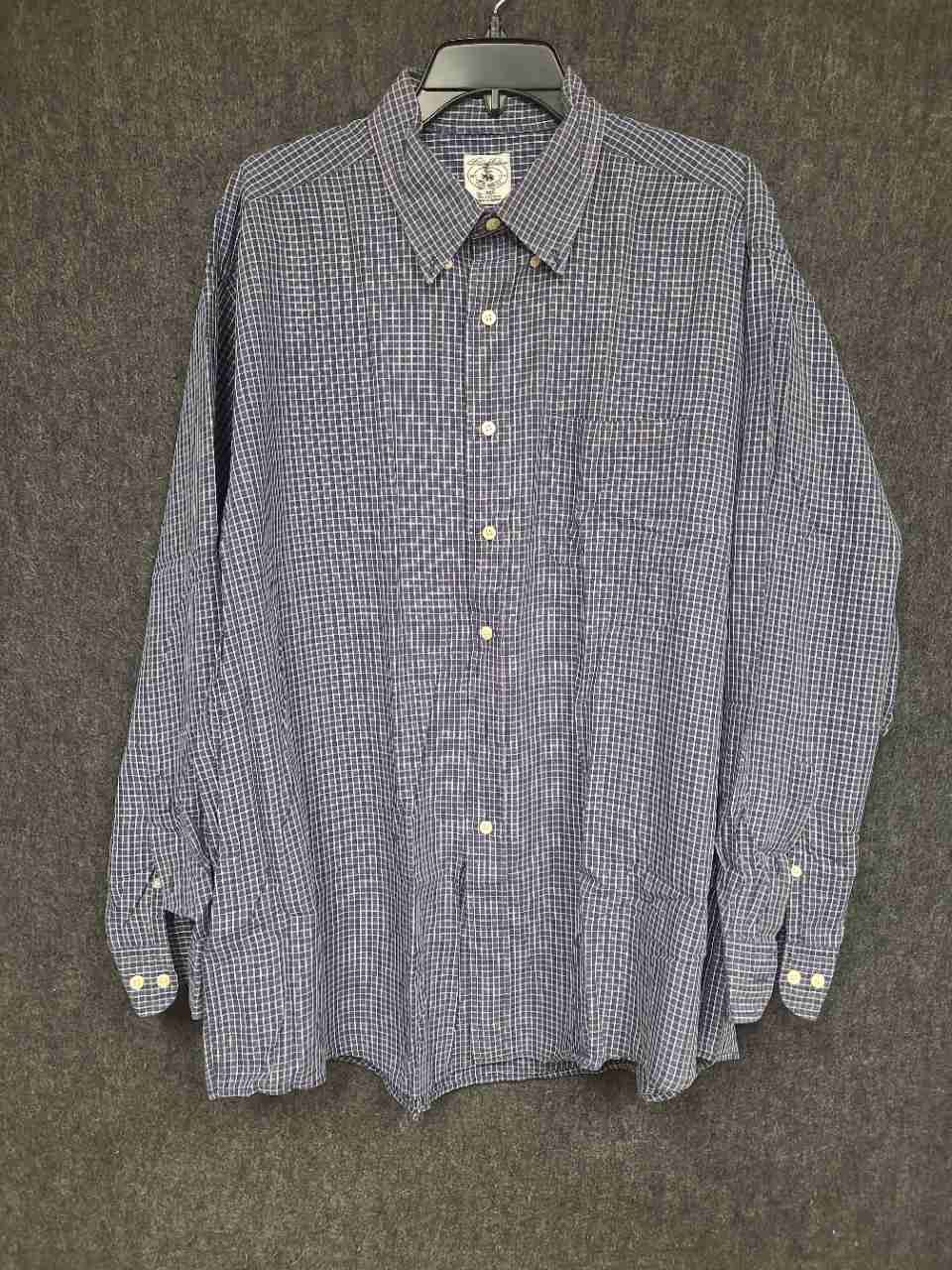 Brooks Brothers Men's Blue White Check Windowpane Cotton Sport Shirt Sz XL