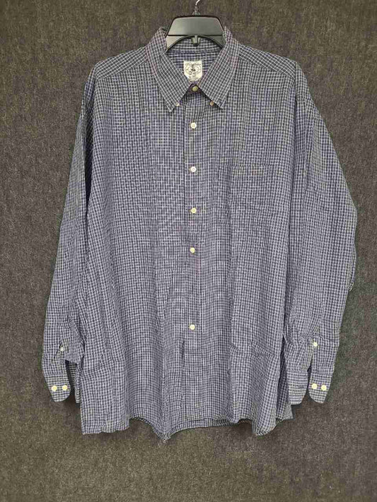 Brooks Brothers Men's Blue White Check Windowpane Cotton Sport Shirt Sz XL