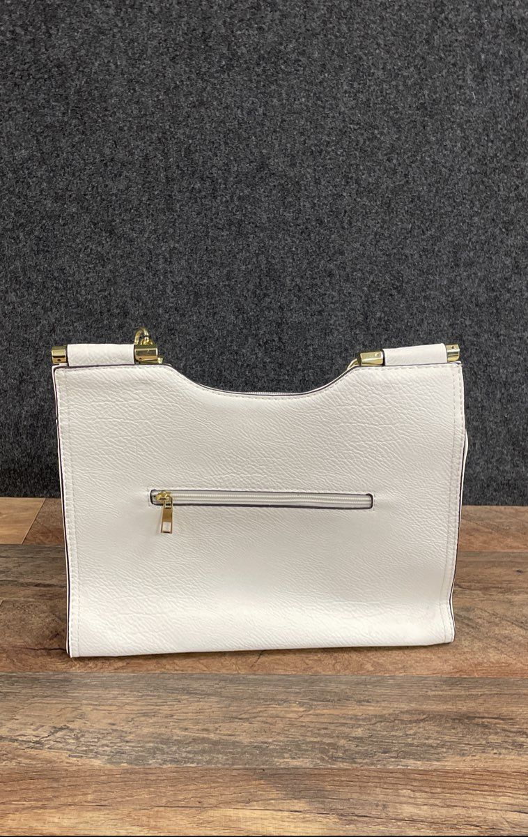 Carolyn Tucker White Pebbled Satchel Shoulder Bag Braided Handle Tassels NWT