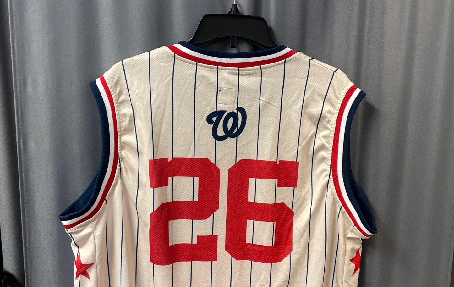 Nats Men's Washington Nationals Basketball Jersey Cream Pinstripe Stars Sz 2XL