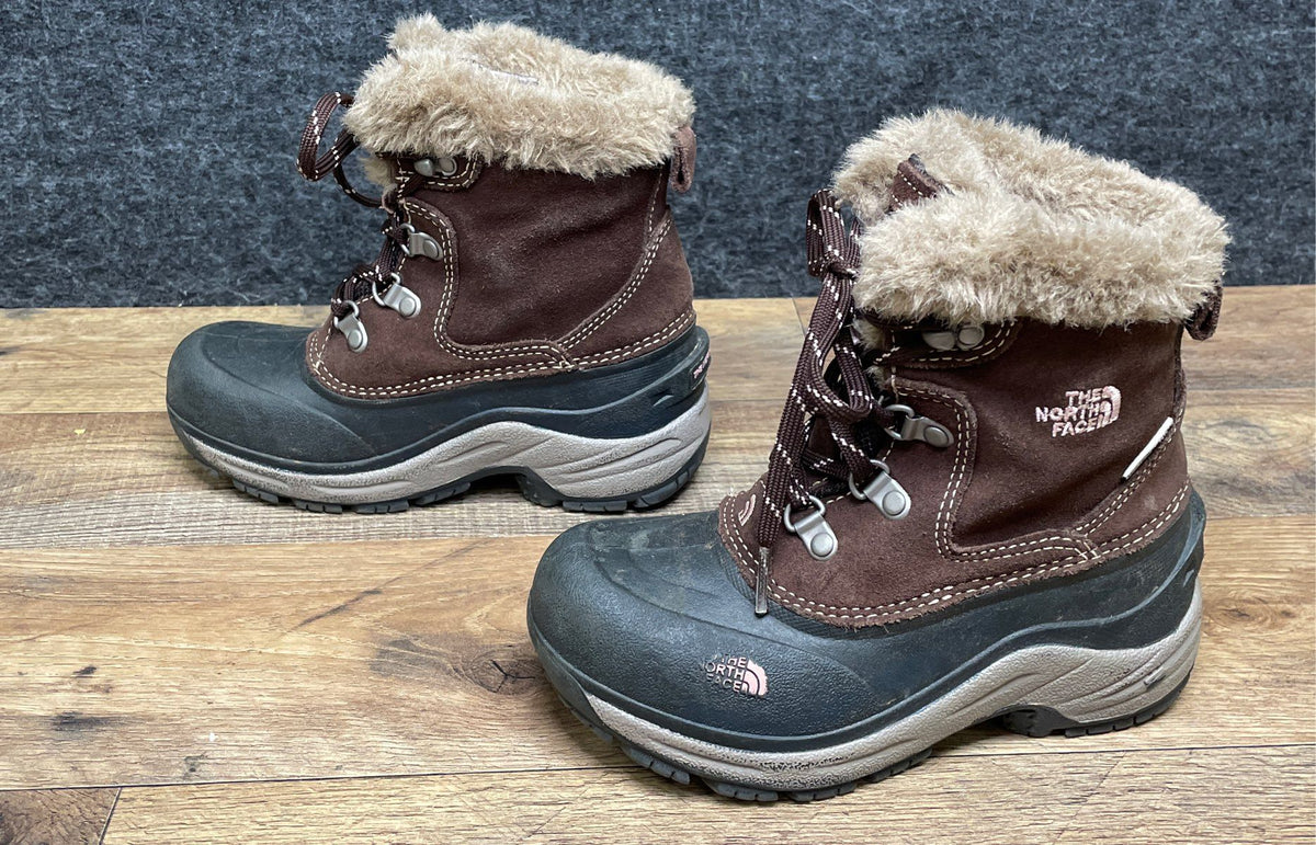 The North Face Alpenglow Brown Waterproof Faux Fur Winter Boots Girl's Size 12