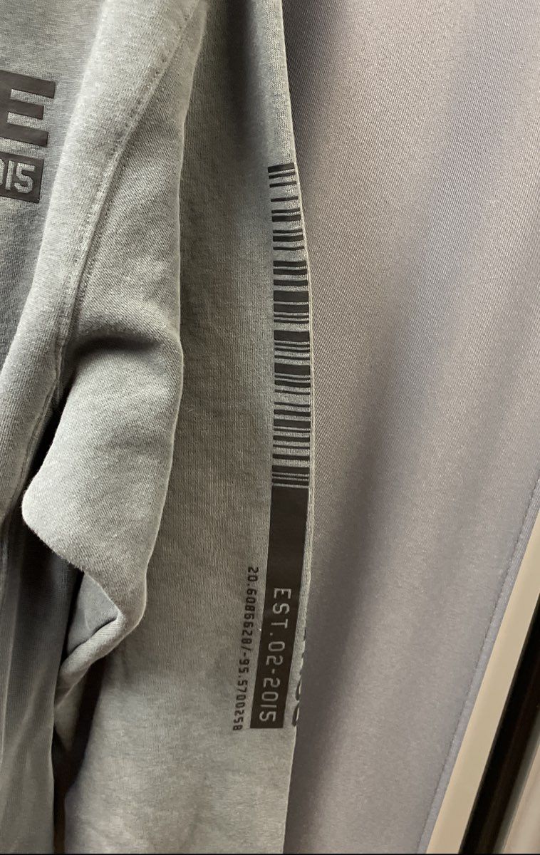 Alphalete Men's Blue Gray Pullover Gym Hoodie Graphic Barcode Sleeve Sz S