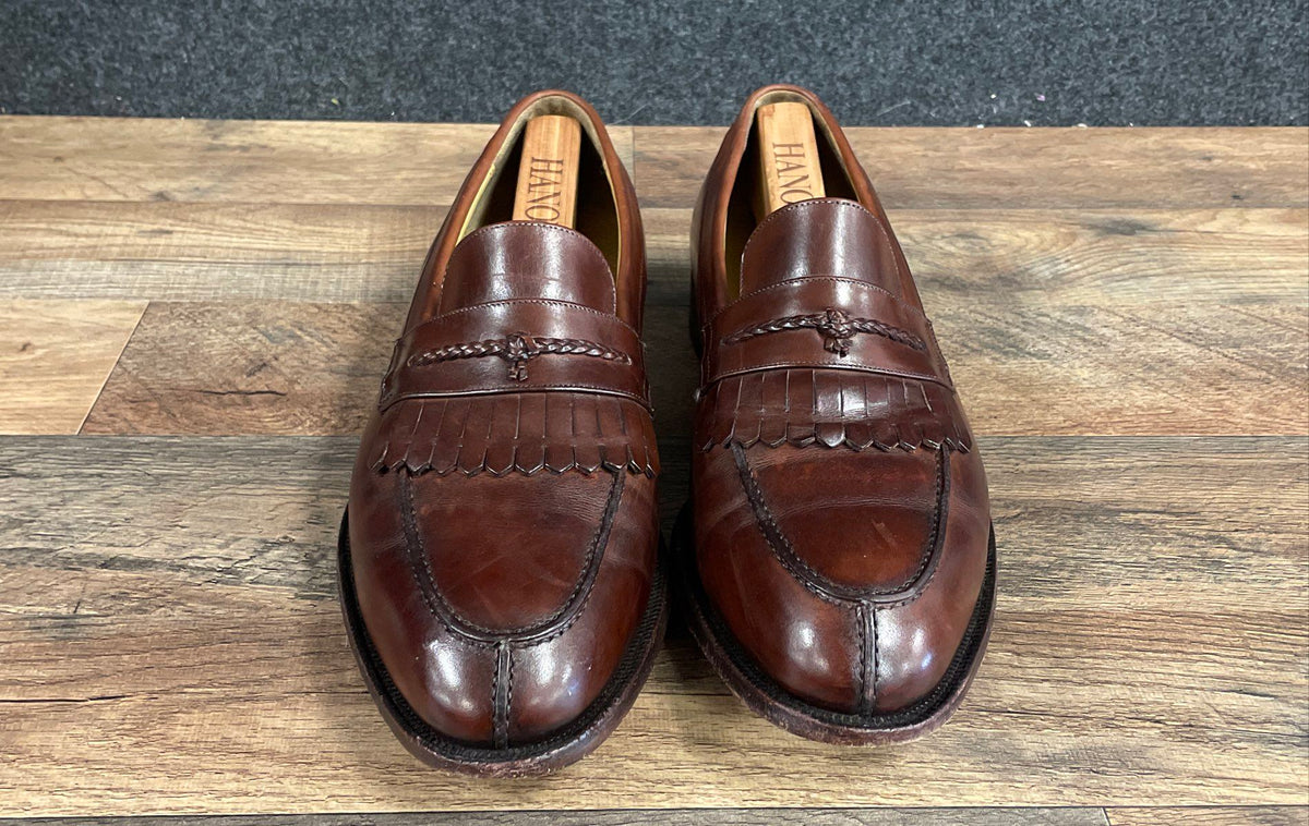 Johnston & Murphy Brown Leather Kiltie Braided Loafers Size 11 EEE