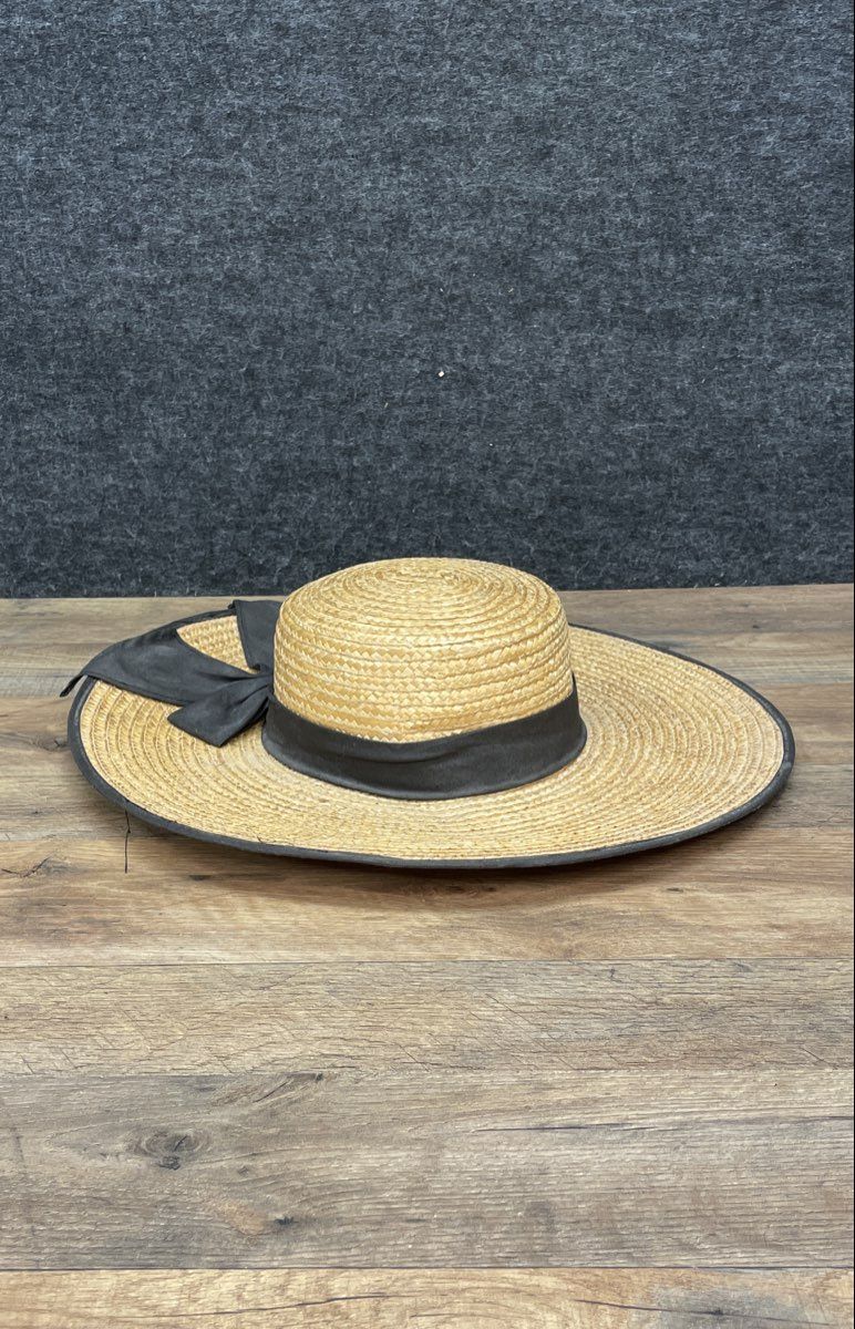 Women's Wide Brim Straw Sun Hat Natural Tan Black Ribbon Bow Beach Summer