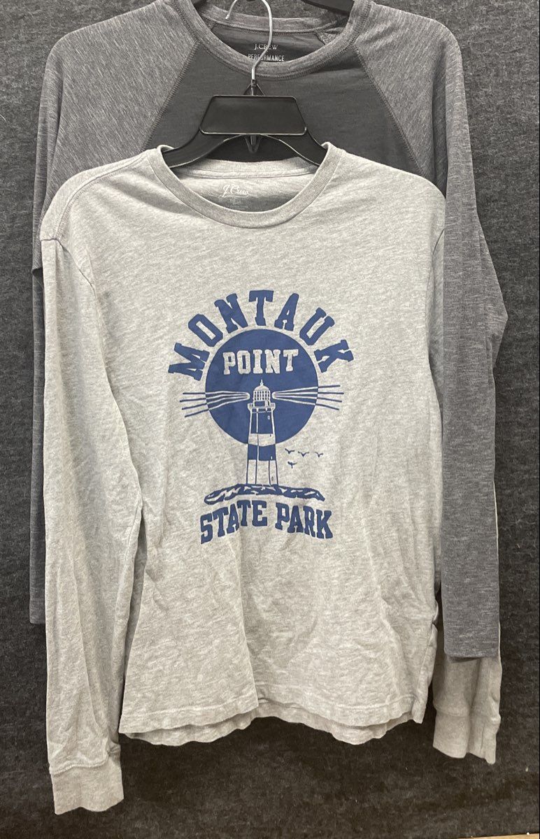 J. Crew Men's 2 Shirt Lot Montauk Point State Park Graphic & Performance Gray S