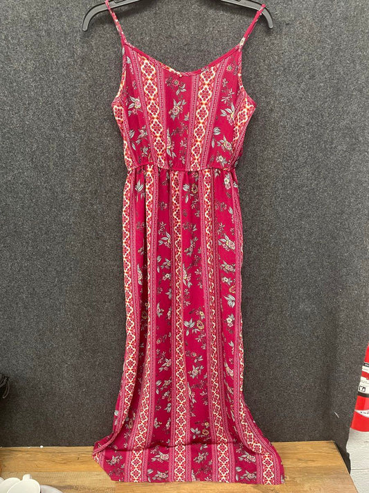 Pink Rose Vintage Women's Burgundy Floral Boho Spaghetti Strap Maxi Dress Sz M