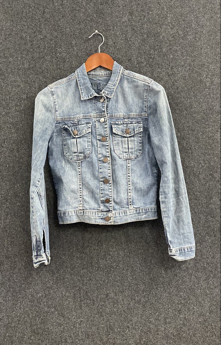 KUT from the Kloth Women's Blue Denim Trucker Jacket Distressed Stretch Sz S