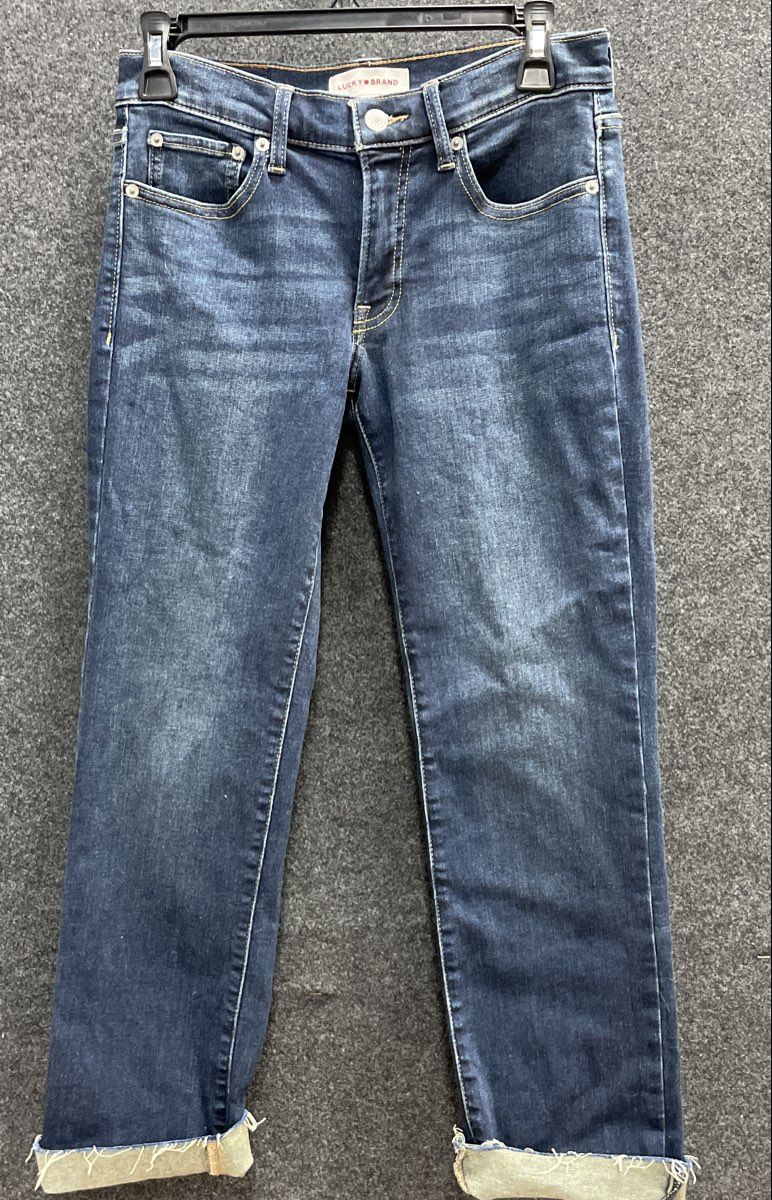 Lucky Brand Women's Blue Faded Wash Raw Hem Straight Leg Jeans Sz 4/27