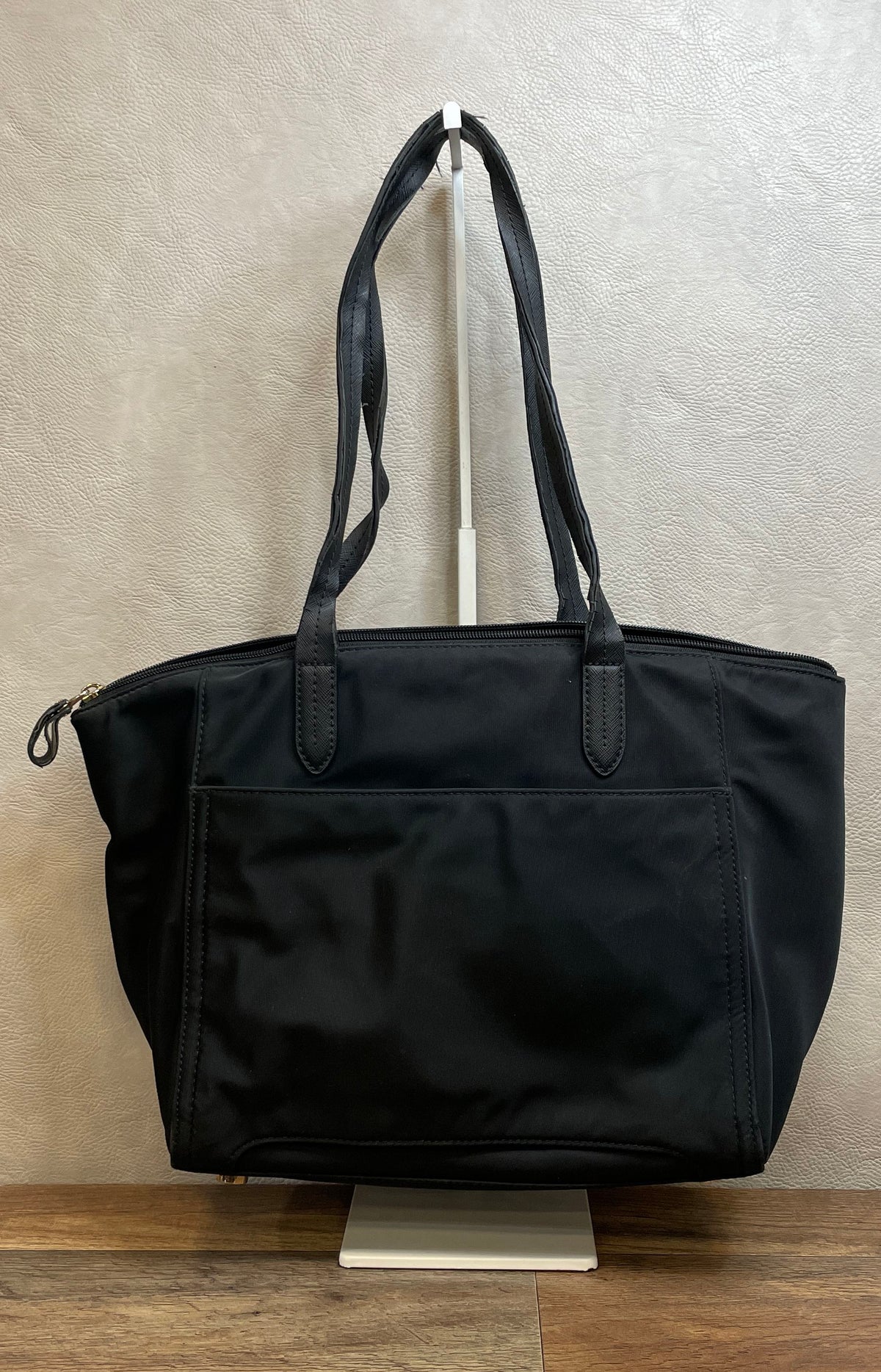 Michael Kors Black Nylon Tote Bag Gold Hardware Leather Trim Shoulder Purse