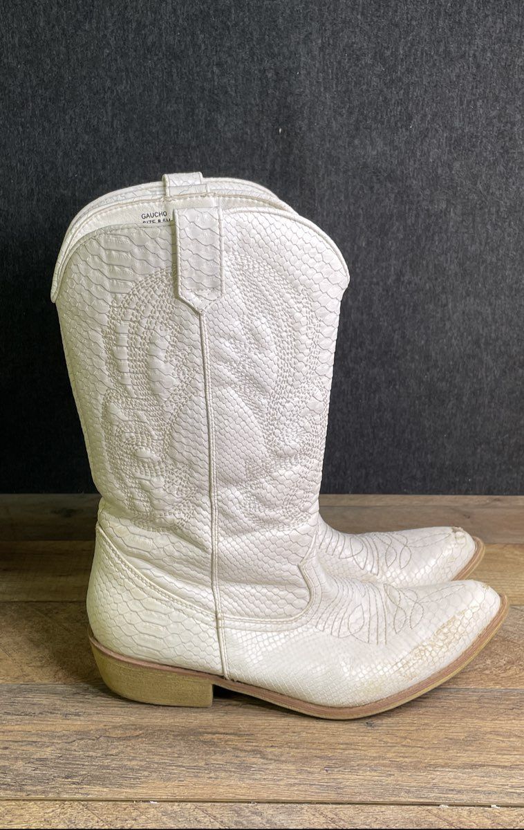 Coconuts by Matisse Gaucho White Faux Snakeskin Cowgirl Boots Size 8.5
