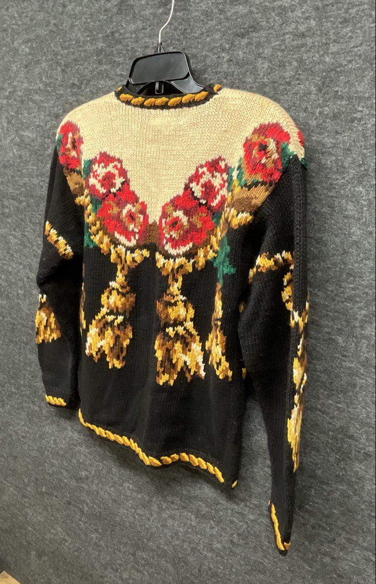 Vintage 90s The Eagle's Eye Women's Hand Knit Floral Tassel Cardigan Sweater M