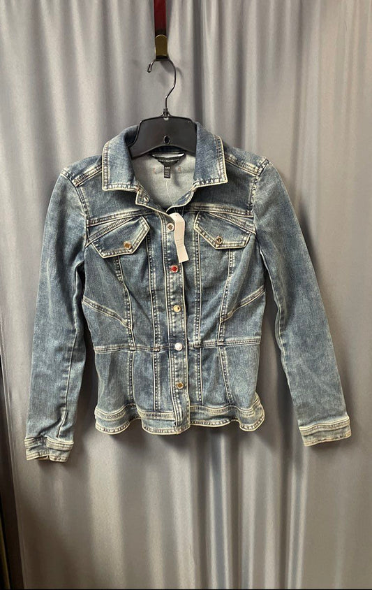 White House Black Market Women's Peplum Denim Jacket Blue NWT Size XXS