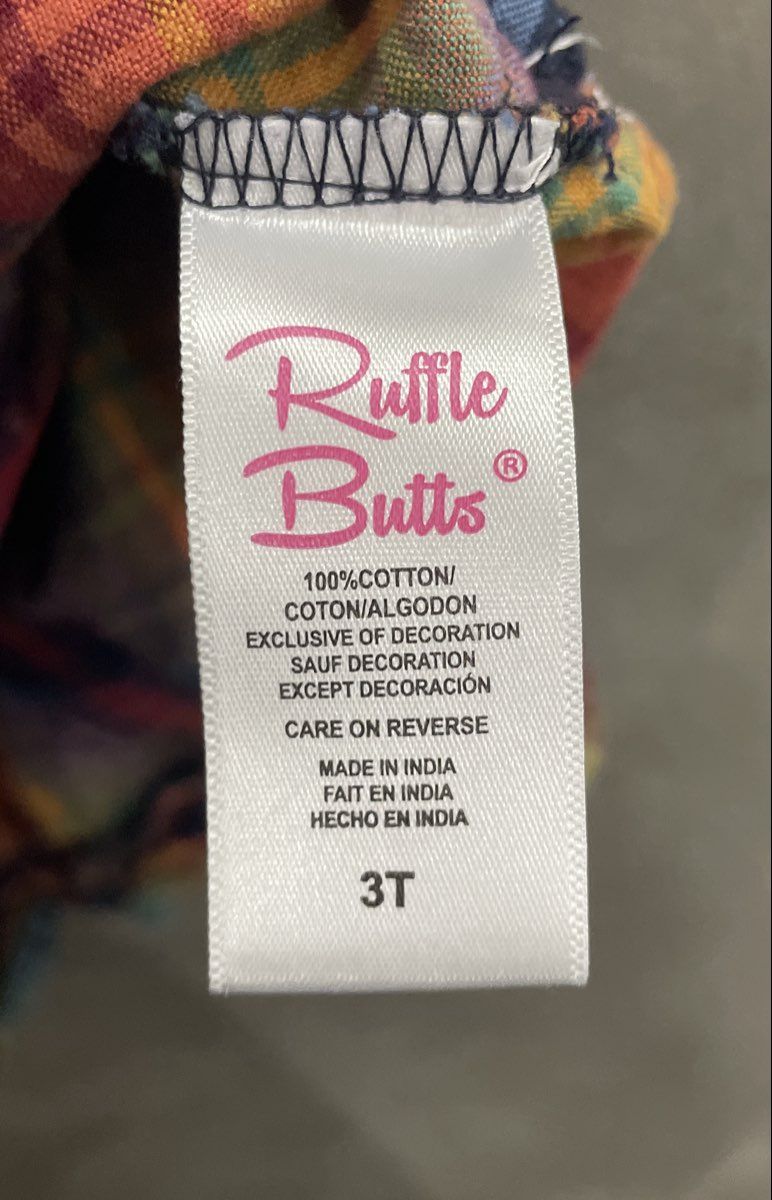 Ruffle Butts Girls Rainbow Plaid Ruffle Tunic Shirt Long Sleeve Cotton Sz 3T