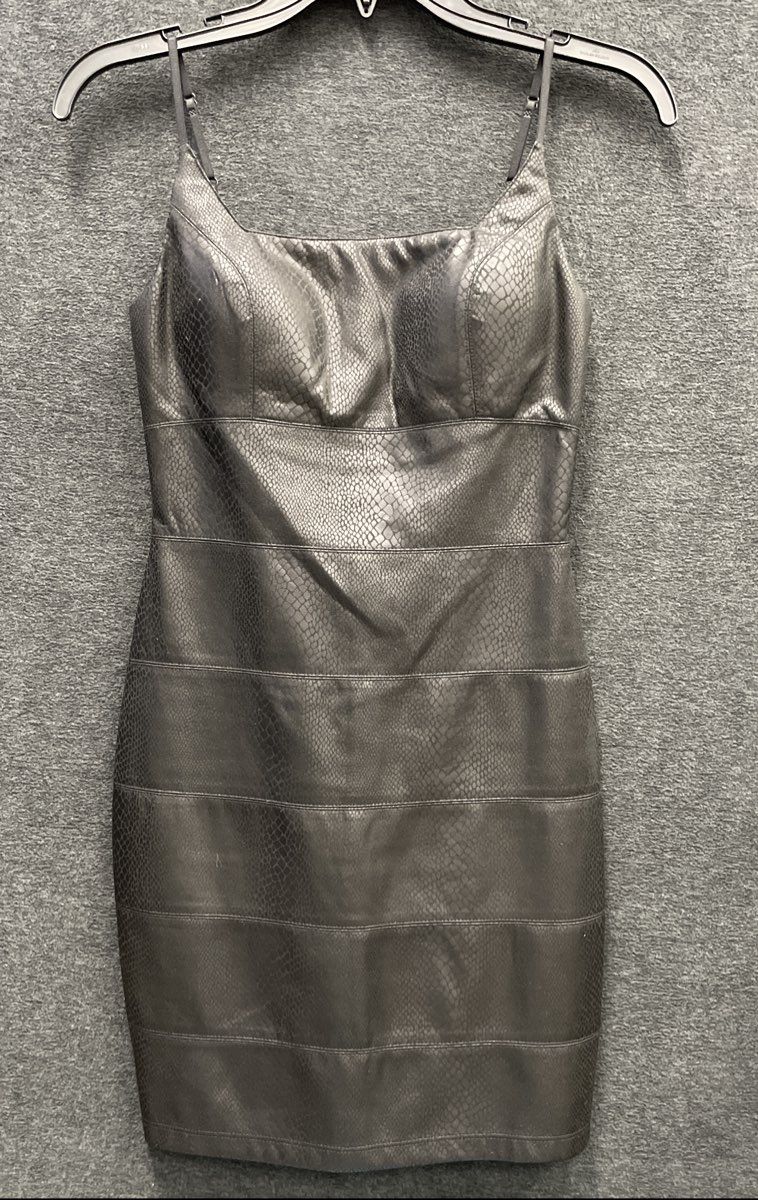 Bebe Women's Black Snakeskin Embossed Faux Leather Bodycon Sheath Dress Sz XS