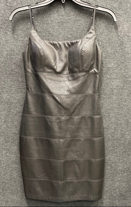 Bebe Women's Black Snakeskin Embossed Faux Leather Bodycon Sheath Dress Sz XS