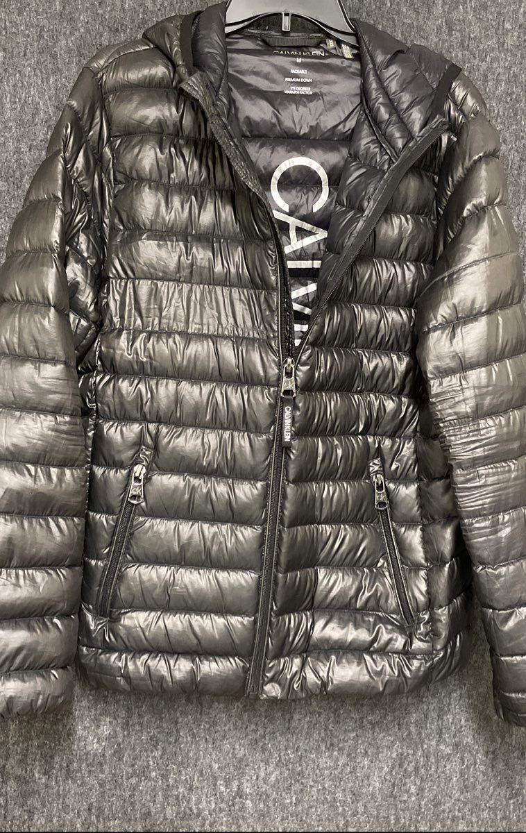 Calvin Klein Men's Black Packable Hooded Puffer Jacket 7 Degree Down Sz M