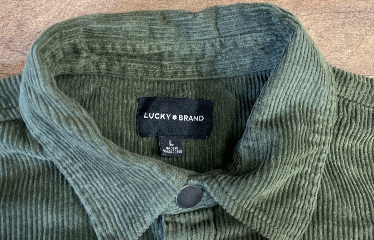 Lucky Brand Men's Green Corduroy Long Sleeve Snap Front Shirt Size Large