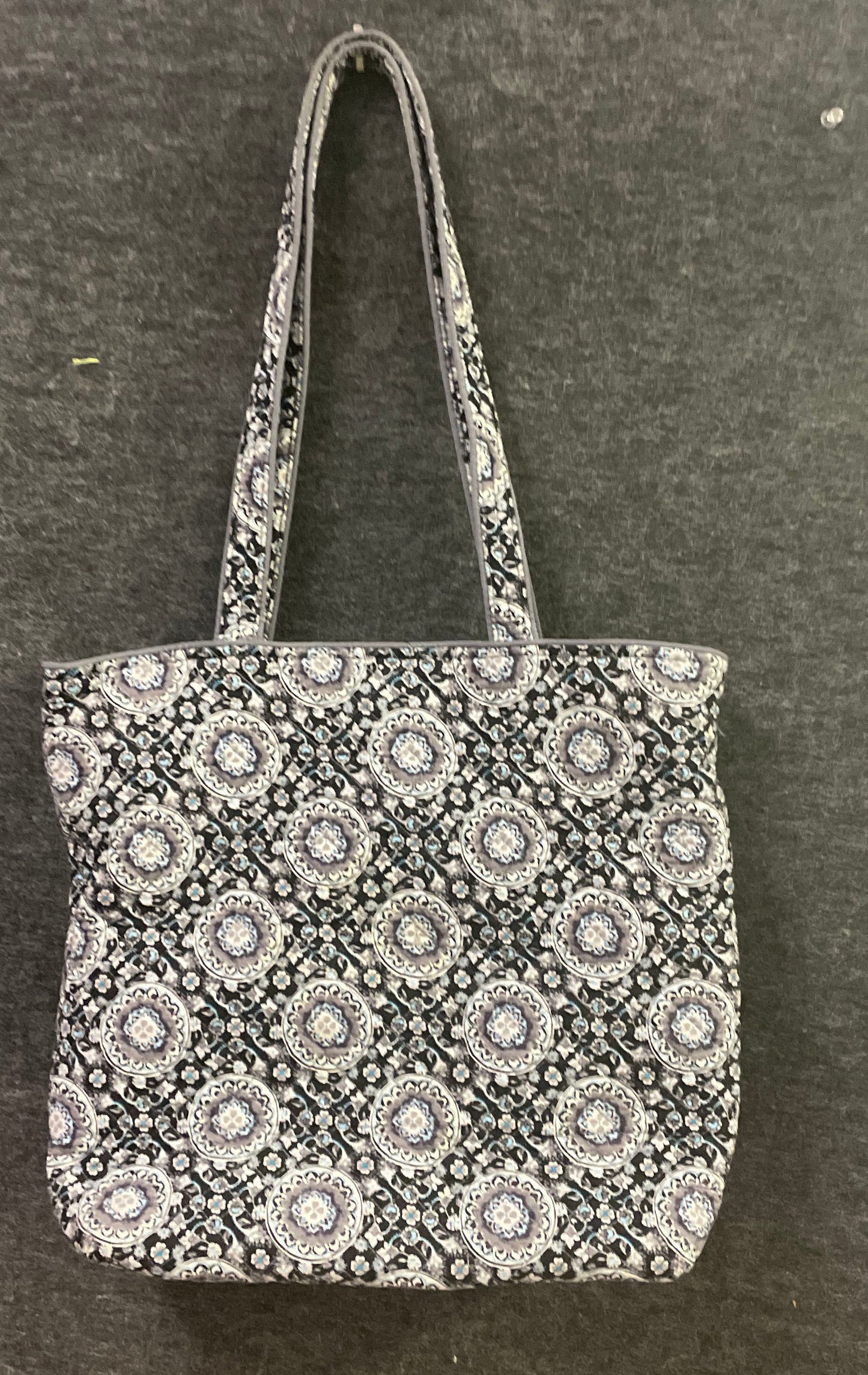 Vera Bradley Gray Black Blue Medallion Quilted Cotton Shoulder Tote Bag