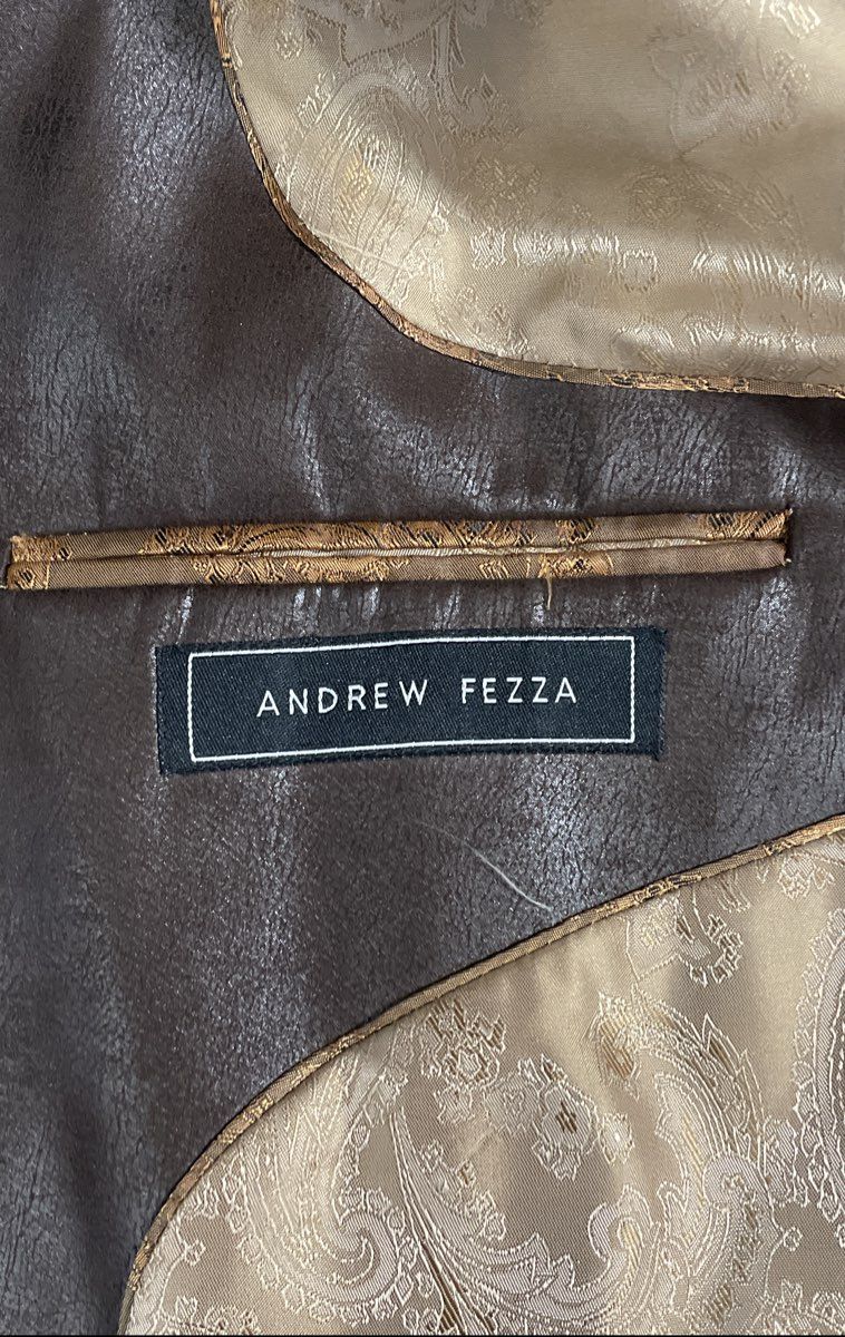Andrew Fezza Men's Brown Leather 2-Button Blazer Sport Coat Paisley Lining