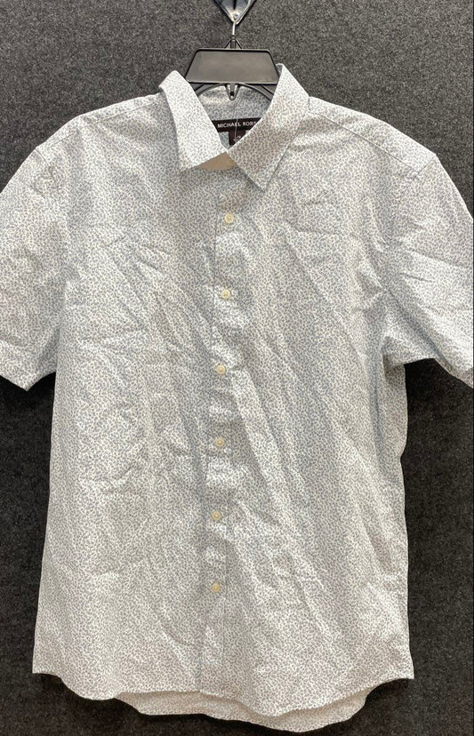Michael Kors Men's Short Sleeve Button Up Shirt White Blue Floral Slim Fit Sz L