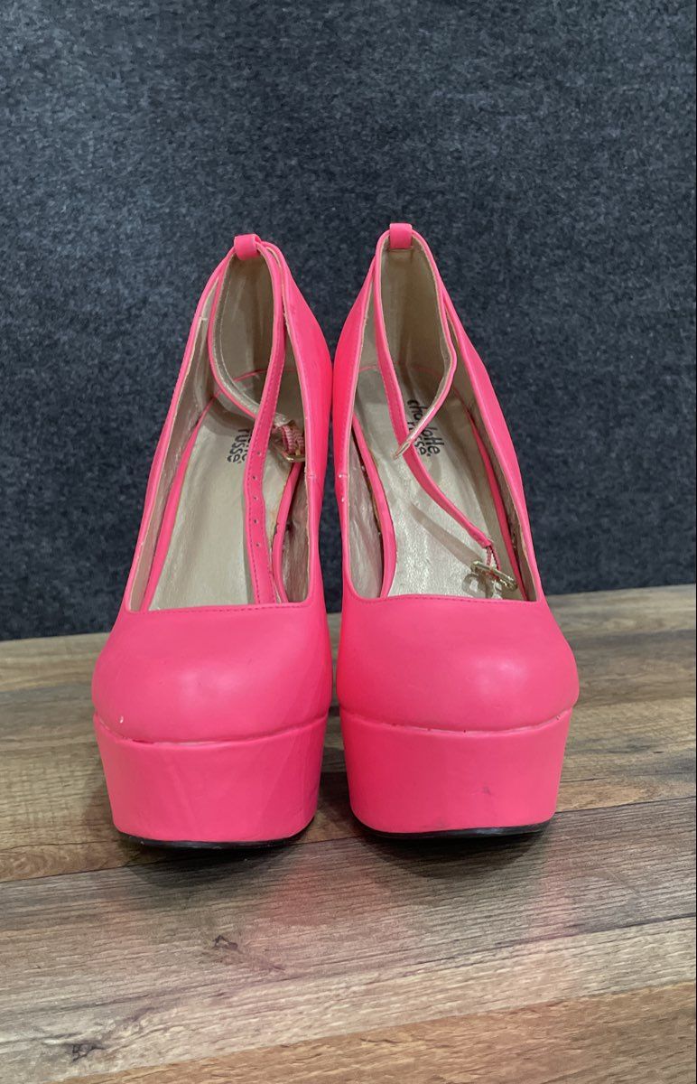 Charlotte Russe Neon Pink Platform Stiletto Ankle Strap Heels Size 7