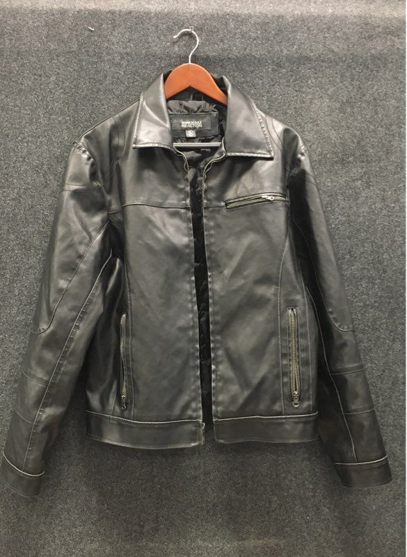 Kenneth Cole Reaction Men's Black Faux Leather Full Zip Collared Jacket Sz M