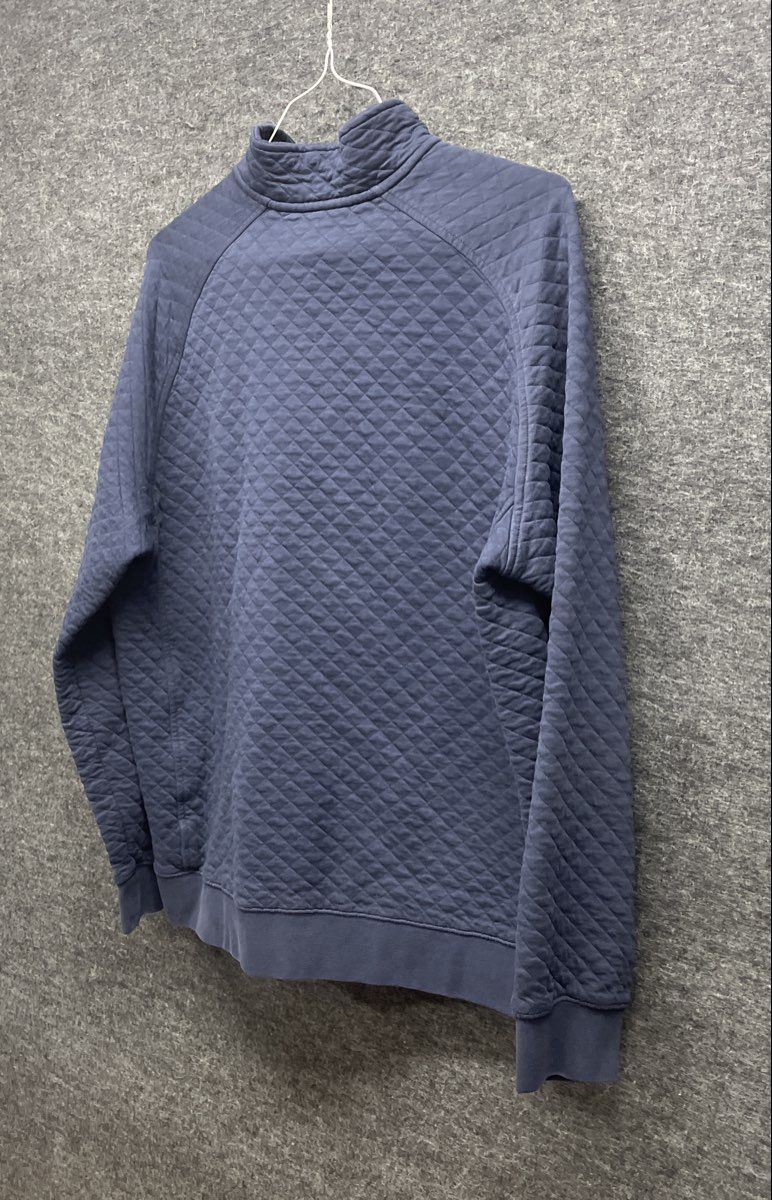 L.L. Bean Men's Quilted Mock Neck Snap Pullover Sweatshirt Navy Blue Sz XL
