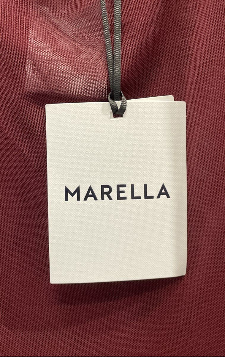 Marella Women's Savana Blouse Red Sheer Mesh Jersey Short Sleeve Sz L NWT