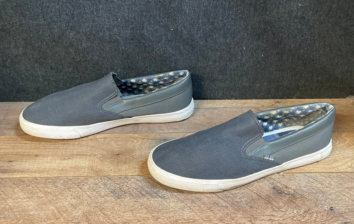 Ben Sherman Gray Canvas Plaid Toe Slip-On Sneakers Men's Size 12 UK 11 EU 46