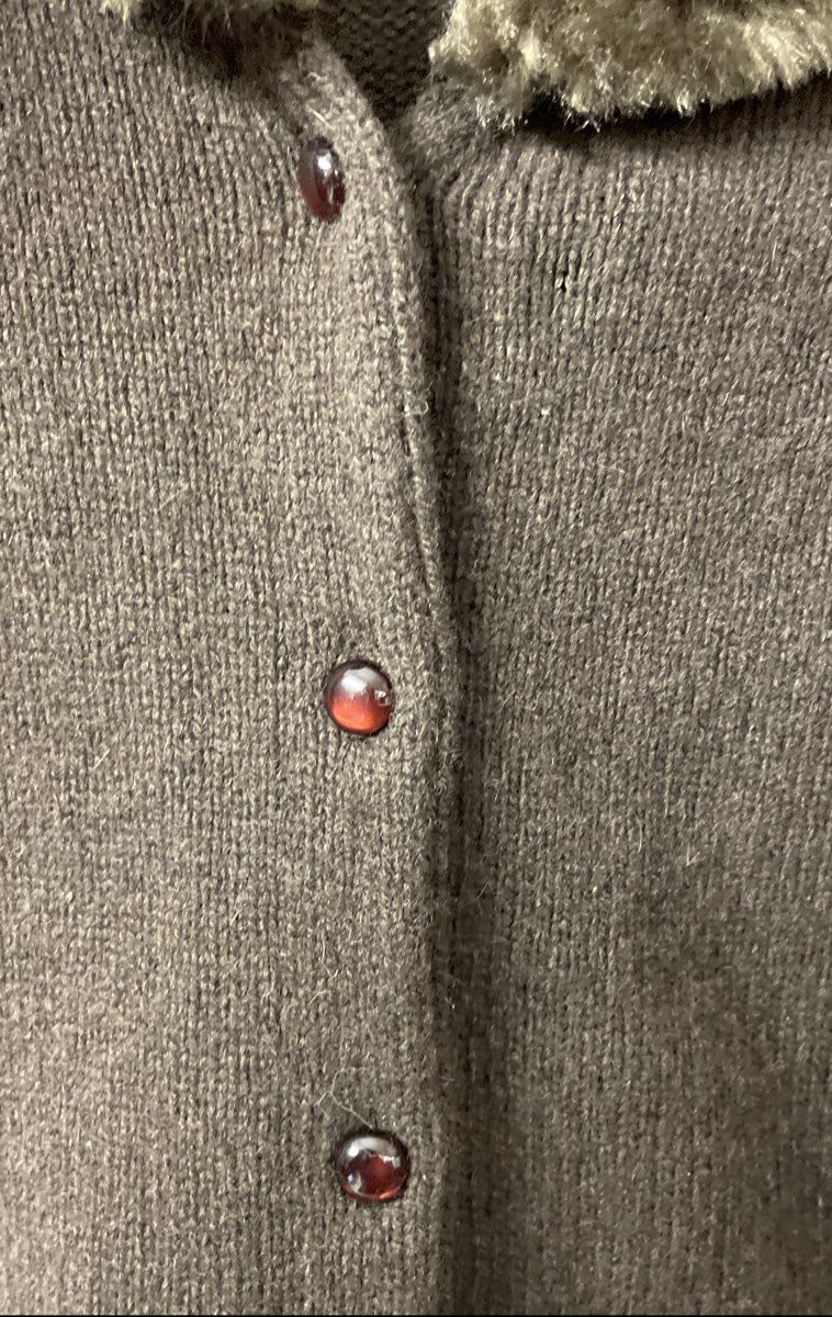 Ann Taylor Loft Women's Vintage Y2K Brown Cardigan Faux Fur Wool Blend Sz LP