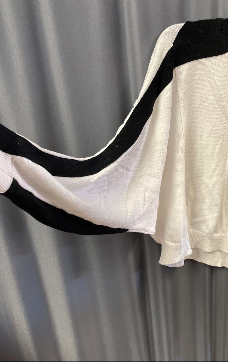 Maeve Women's White Black Colorblock Crop Dolman Sleeve Cotton Sweater Sz S