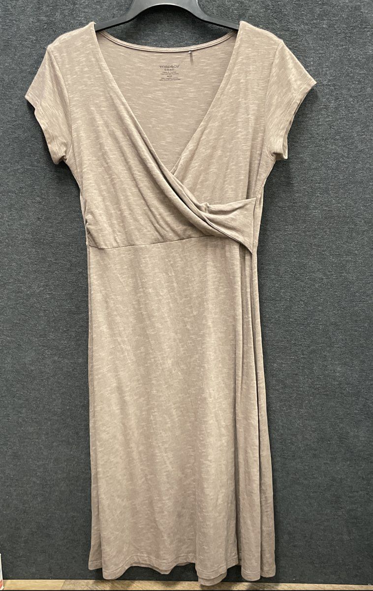 Toad & Co Women's Tan Heather Organic Cotton Tencel Samba Cross Front Dress Sz S