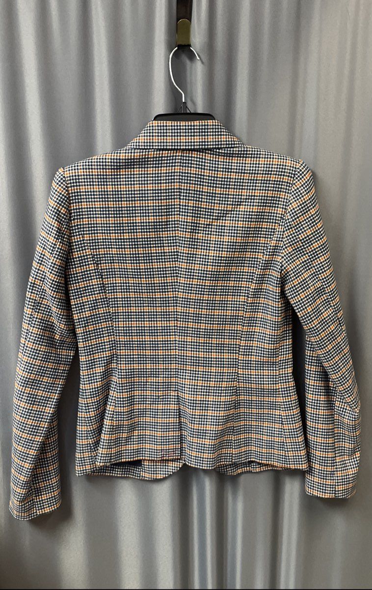 Merona Women's Blue Tan Plaid Wool Blend Blazer Jacket Sz 2