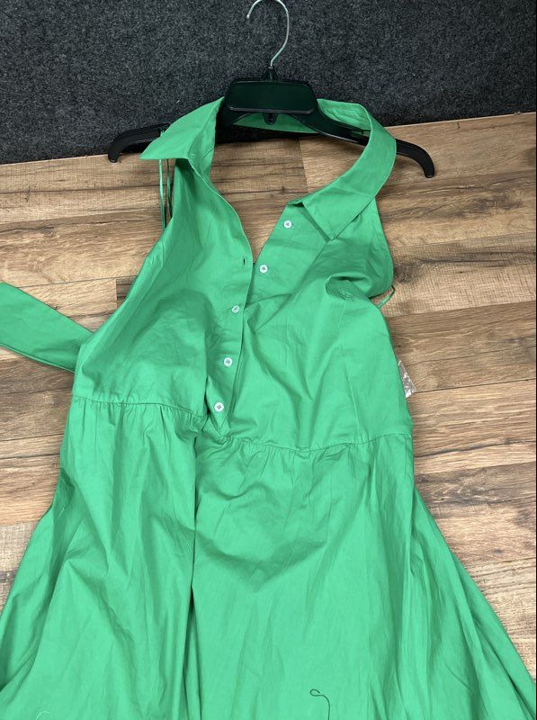 CeCe Women's Kelly Green Sleeveless Collared Smocked Midi Dress Sz XL NWT