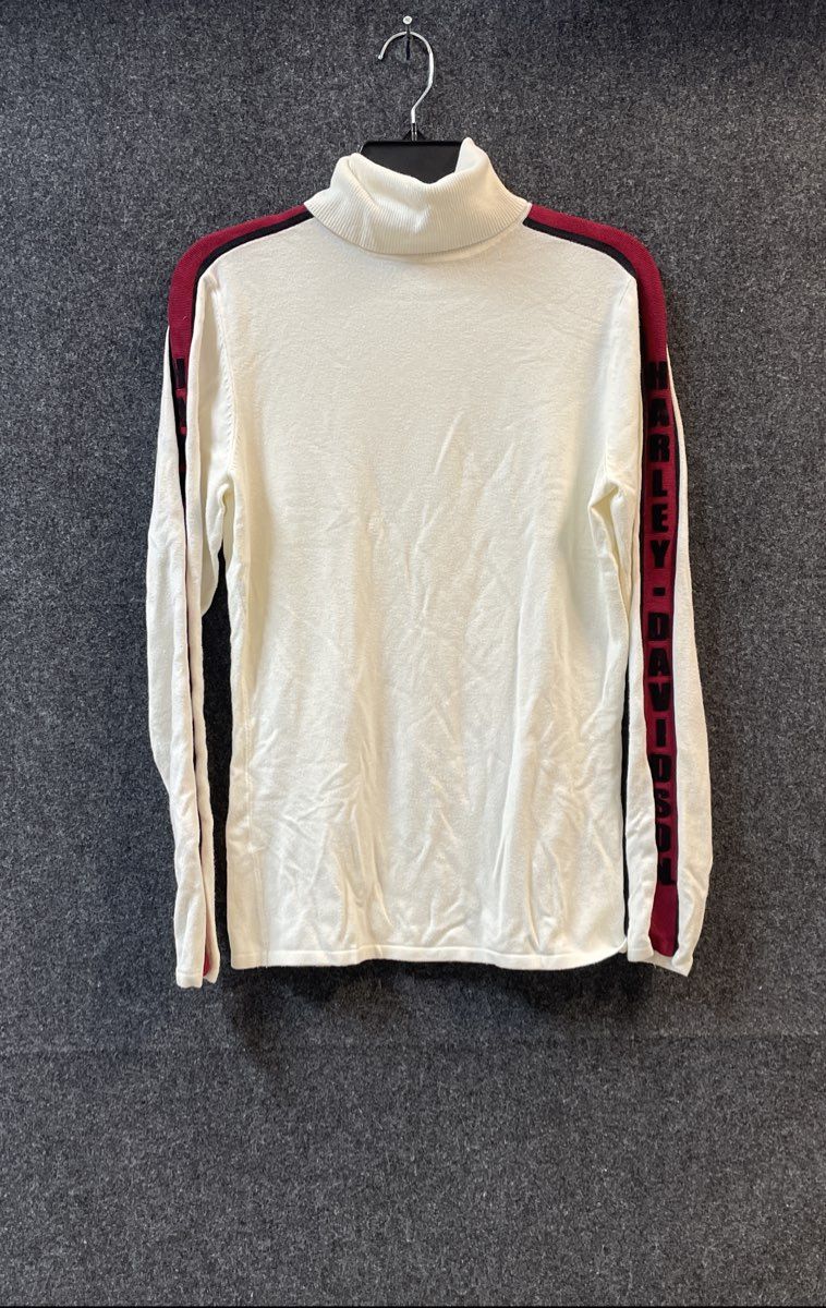 Harley-Davidson Women's Turtleneck Sweater White Red Side Stripe Logo Sz M
