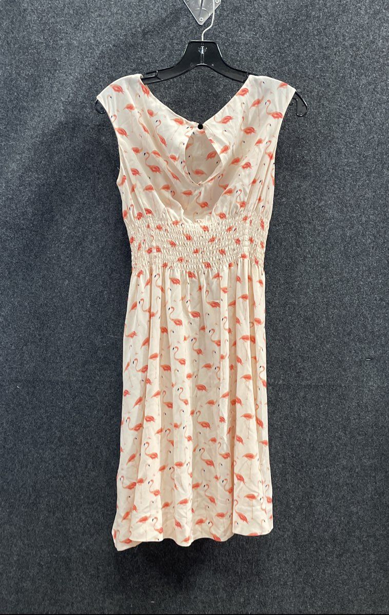 Kate Spade Women's Cream Pink Flamingo Print Silk Blend Smocked Dress Size 4