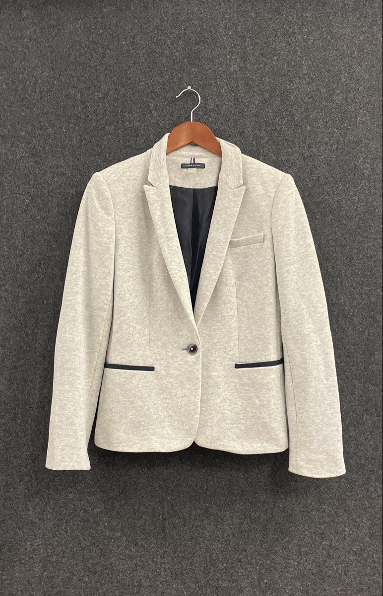 Tommy Hilfiger Women's Heather Gray Jersey Knit Elbow Patch Blazer Sz 8
