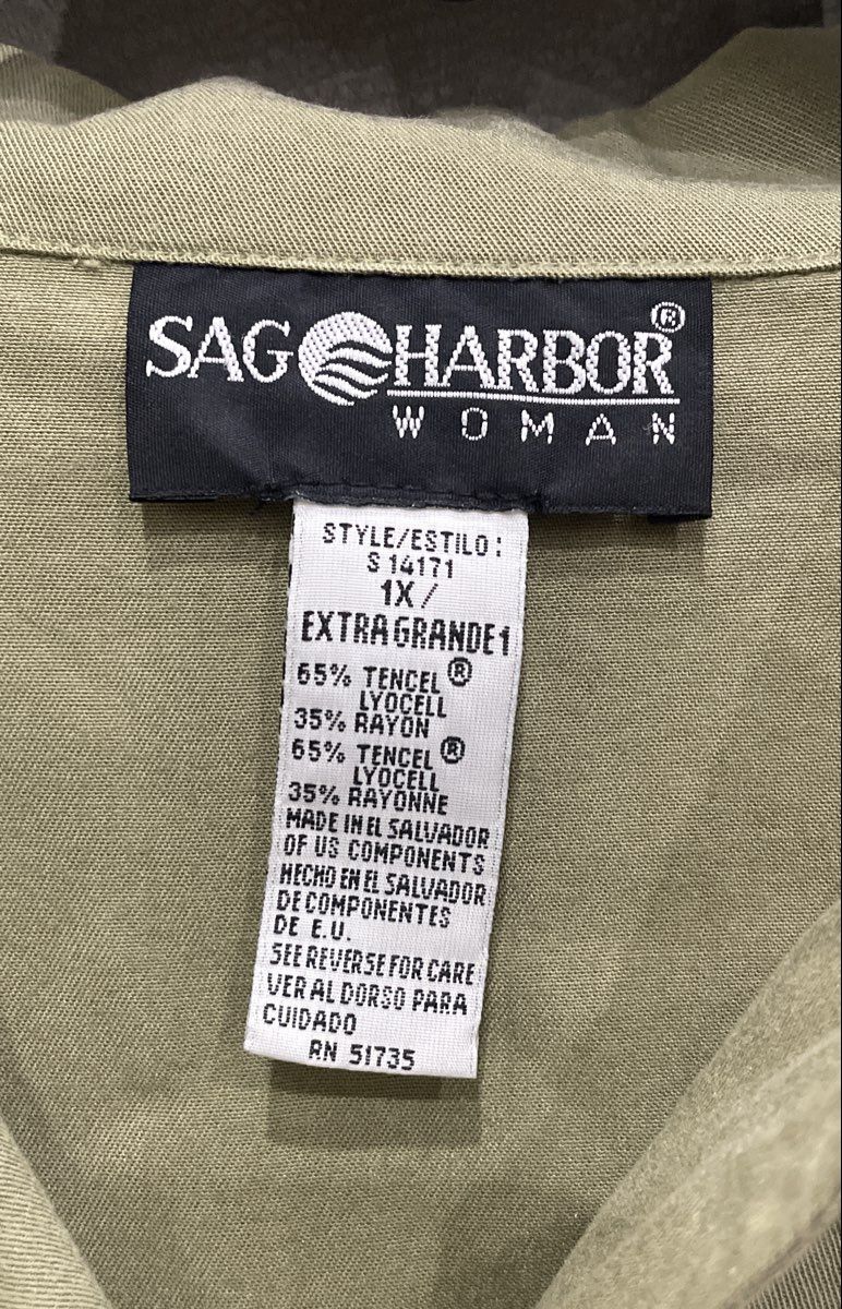 Sag Harbor Women's Sage Green Tencel Rayon Button Front Jacket Overshirt Sz 1X