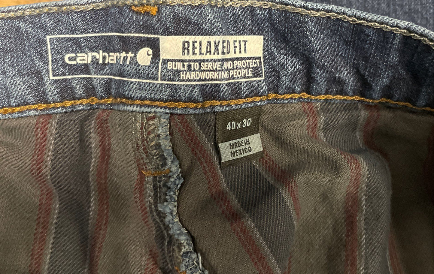 Carhartt Men's Blue Relaxed Fit Flannel Lined Denim Work Jeans Sz 40x30