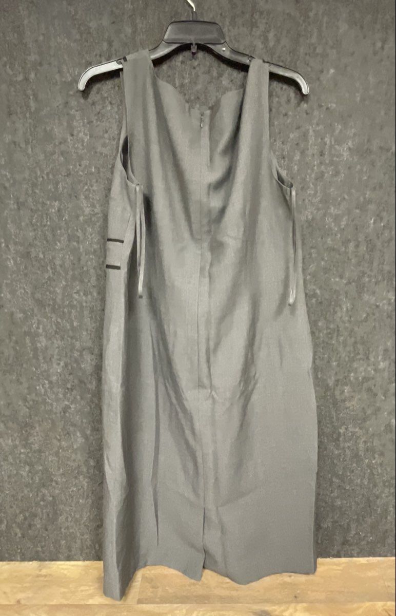 Black Label by Evan-Picone Women's Grey Sheath Dress Black Piping Trim Sz 14