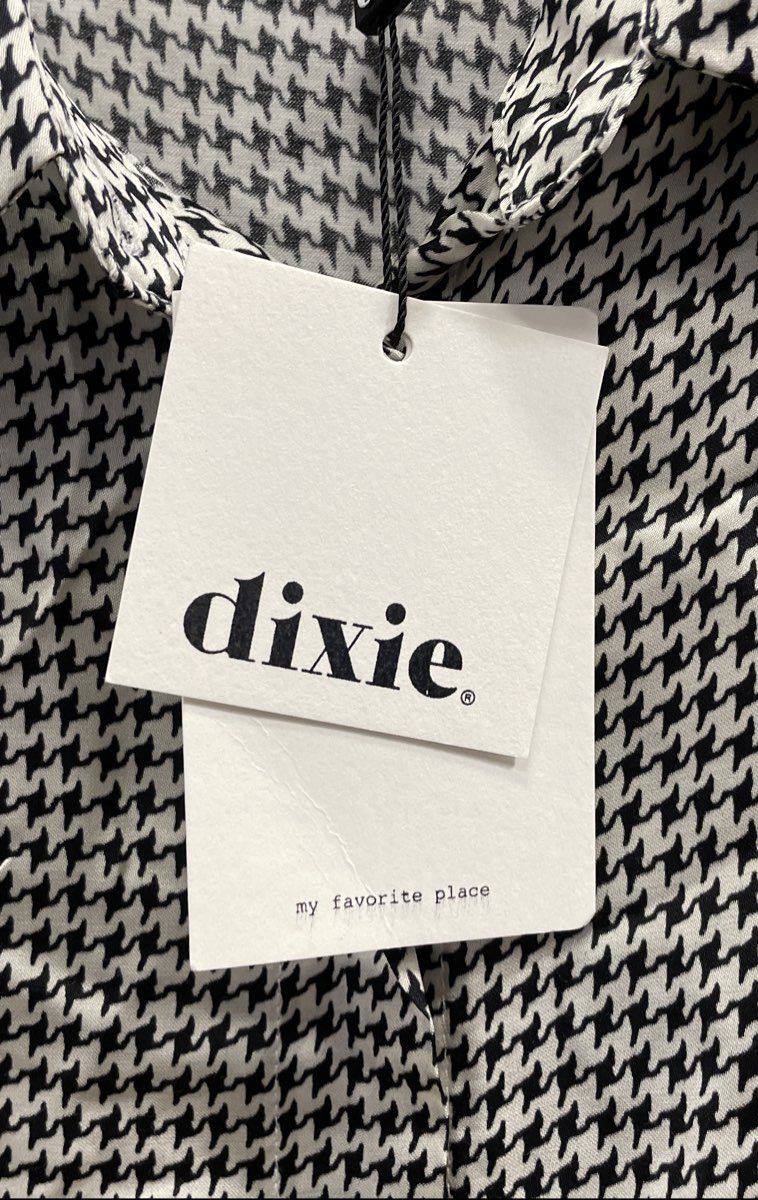 Dixie Women's Black White Houndstooth Viscose Button Down Blouse Sz S NWT