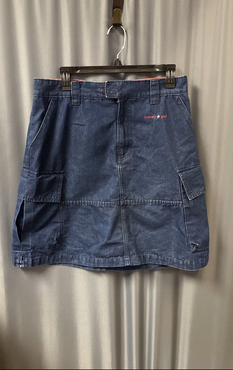Vintage 90s Tommy Jeans Women's Blue Denim Cargo Mini Skirt Sz 11