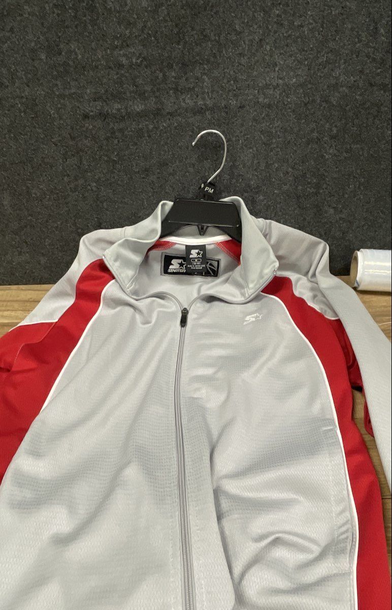 Starter Men's Full Zip Track Jacket Metallic Silver Red Basketball Sz M