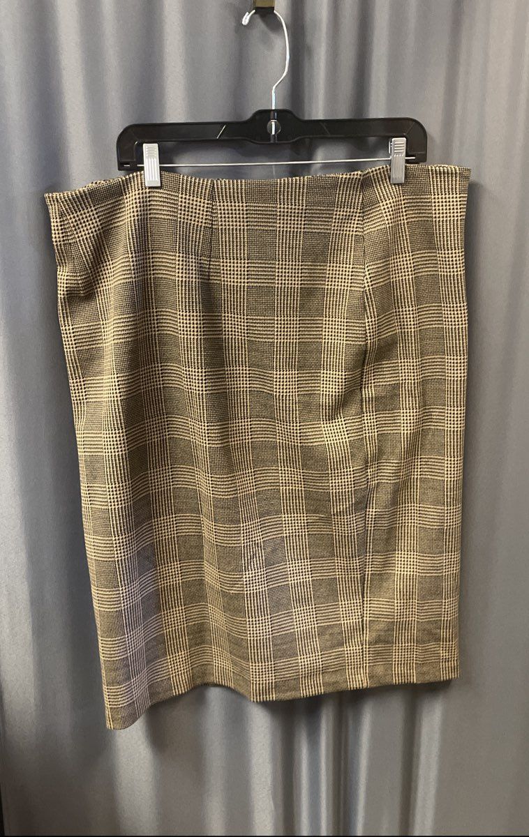 Lauren Ralph Lauren Women's Brown Plaid Gold Crest Button Front Pencil Skirt XL