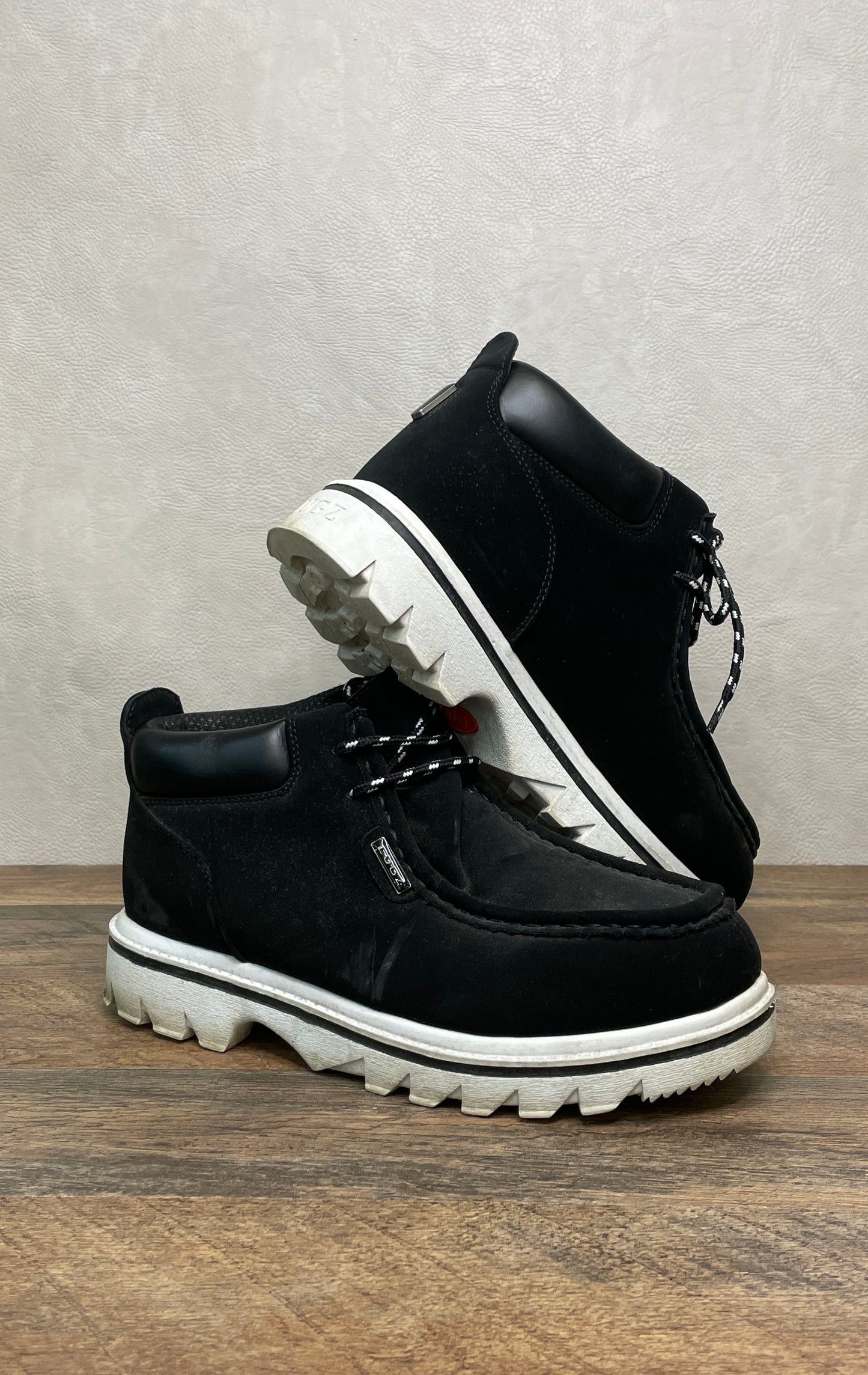 Lugz Fregade Hi Black White Synthetic Moc Toe Men's Boots Size 8.5