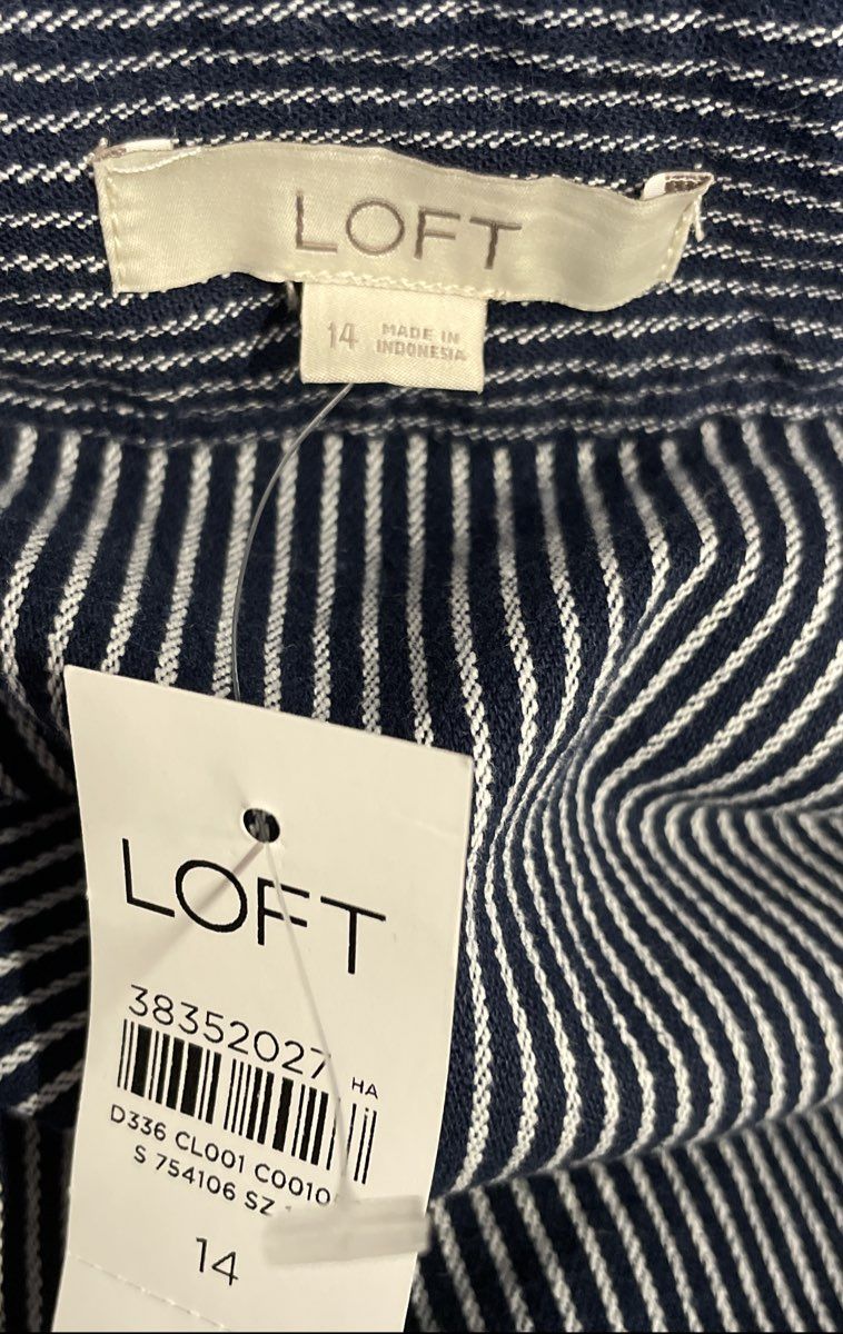 LOFT Women's Navy White Striped Belted Cotton Blend Skirt NWT Size 14