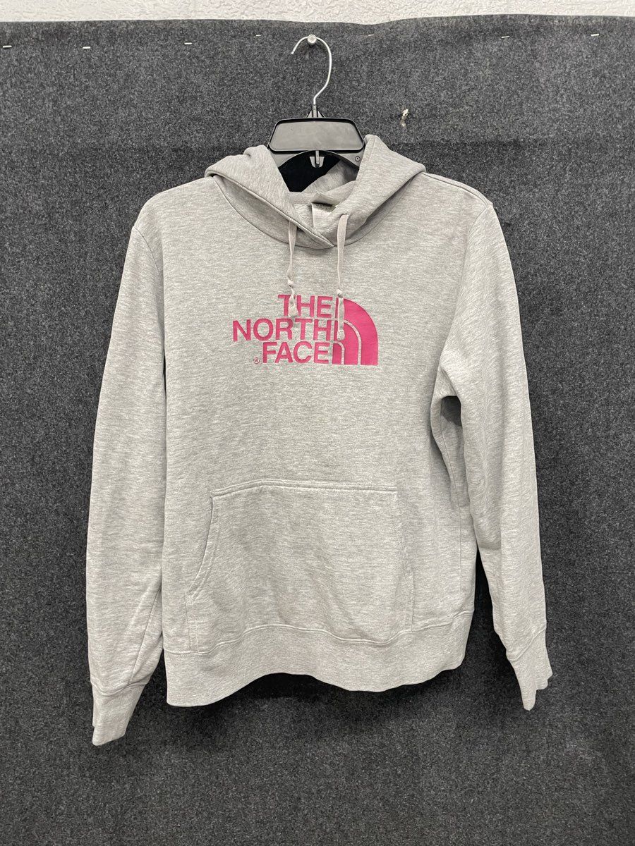 The North Face Women's Heather Gray Pink Logo Pullover Hoodie Size Large